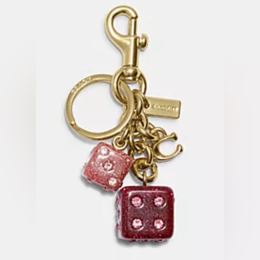 Coach red dice cluster  charm / key fob Gold ,pink and Red . NWOT